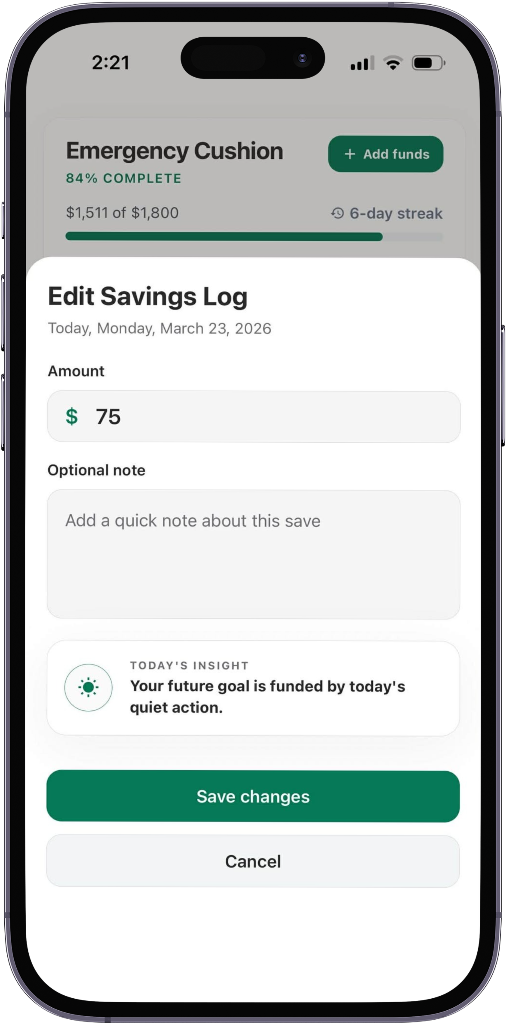 Pondo edit savings log flow